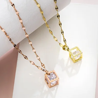 New style square crystal titanium steel cube necklace little jewelry necklace, As pic
New style square crystal titanium steel cube necklace little jewelry necklace, As pic