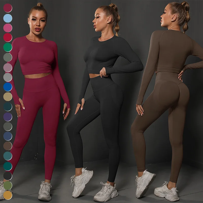 Custom Workout Clothing 2 Piece Suit Knit Long Sleeve Top High Waist Leggings Gym Fitness Sets Seamless Yoga Set For Women
Custom Workout Clothing 2 Piece Suit Knit Long Sleeve Top High Waist Leggings Gym Fitness Sets Seamless Yoga Set For Women