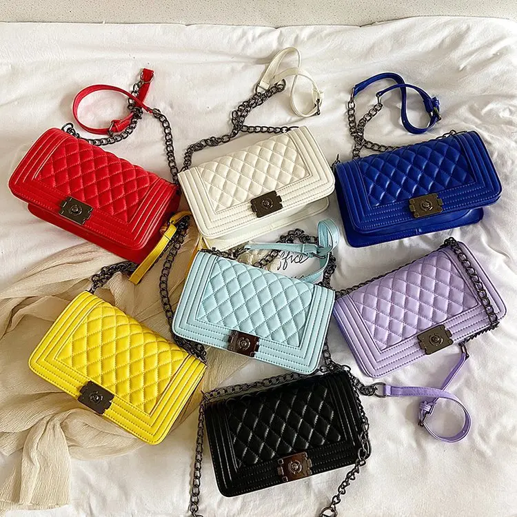 

Wholesale Women 2021 New Fashion With Good Quality One-shoulder Messenger Ins Chain Female Small Square Bag, White, yellow, red, purple, blue, black, light blue