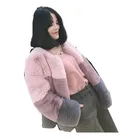2020 New Arrivals fashion korean faux rex rabbit fur patchwork women ladies pink coat
