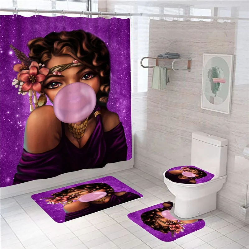 Black girl with explosive head Shower Curtain Set 4pcs Bathroom Curtains with Bath Mats Rugs Carpets, Customized color
Black girl with explosive head Shower Curtain Set 4pcs Bathroom Curtains with Bath Mats Rugs Carpets, Customized color