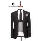 Custom men's three button suits wool polyester black business suit set