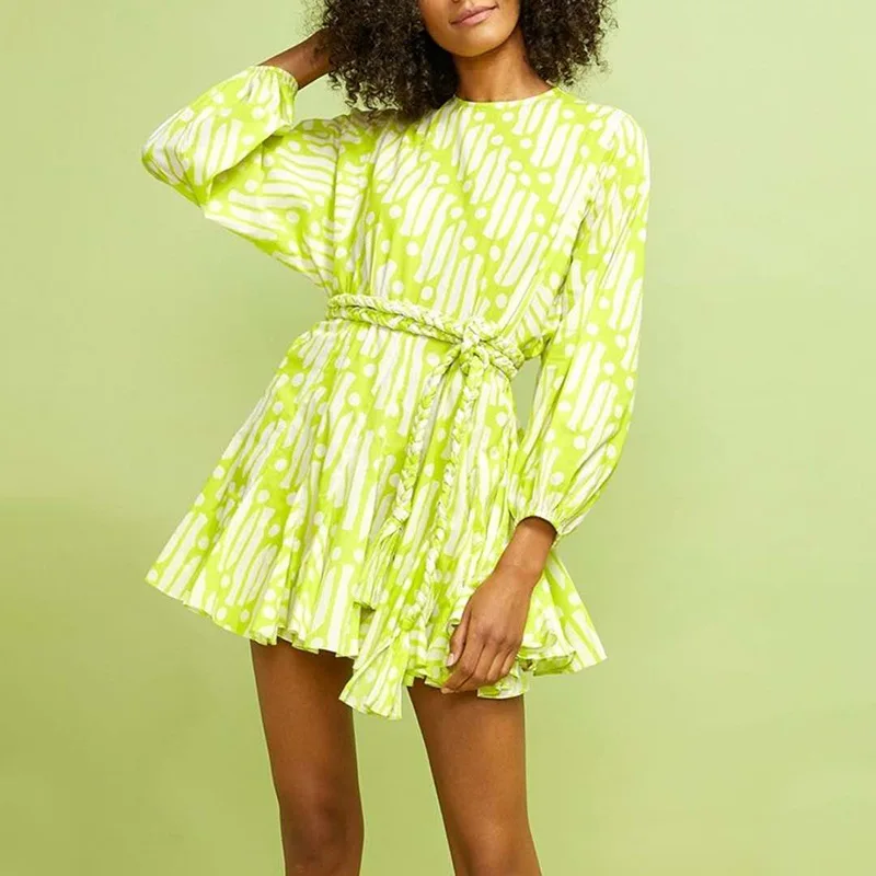 OUDINA Fashion Round Neck Lantern Sleeve Printing Dresses Hand-woven Belt Women Ruffle Vintage Printed Flower Dress, Pink/white/green/purple/pink
OUDINA Fashion Round Neck Lantern Sleeve Printing Dresses Hand-woven Belt Women Ruffle Vintage Printed Flower Dress, Pink/white/green/purple/pink