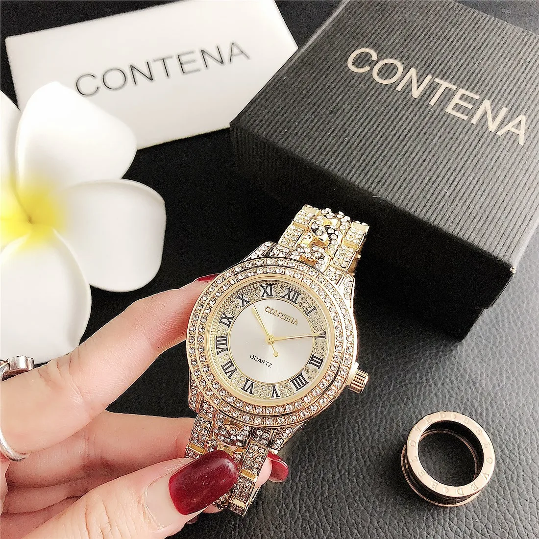 New arrvial fashion design luxury women lady elegant jewelry diamond full wholesale alloy rose gold curren watches, As pic
New arrvial fashion design luxury women lady elegant jewelry diamond full wholesale alloy rose gold curren watches, As pic
