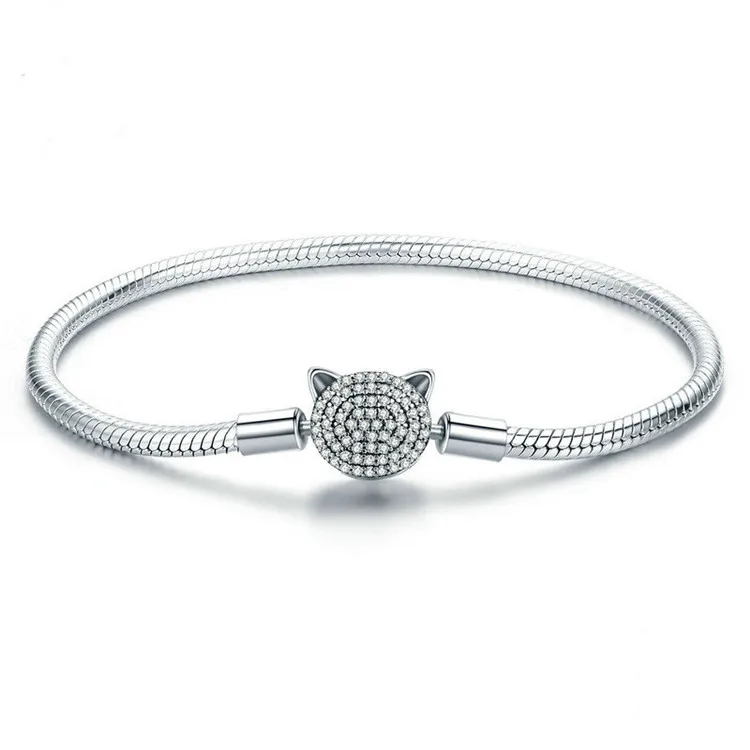 European and American popular personality inlaid cat S925 sterling silver bracelet DIY beaded bracelet, Picture shows
European and American popular personality inlaid cat S925 sterling silver bracelet DIY beaded bracelet, Picture shows