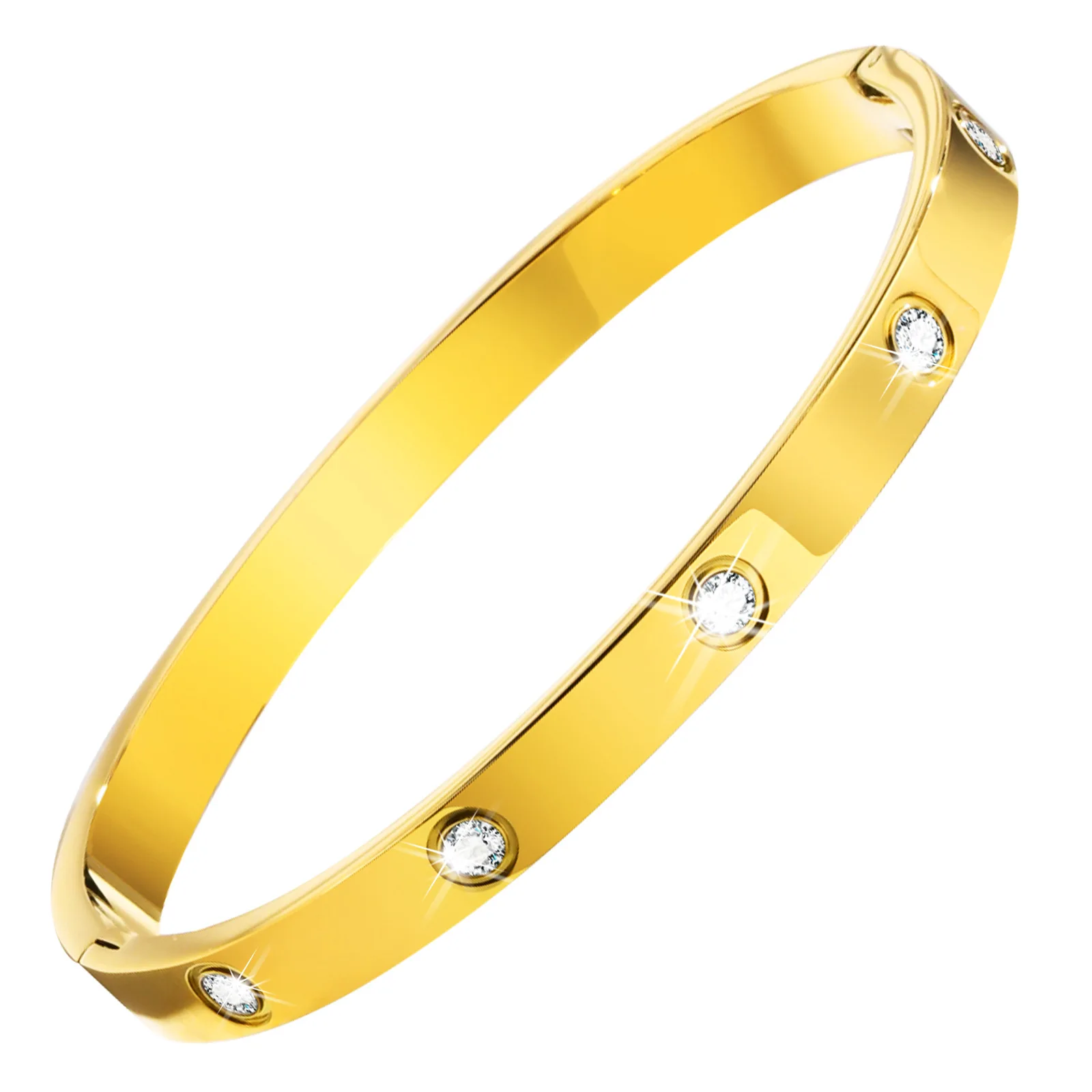High End Stainless Steel Gold Plated Zirconia Polishing Bangle Bracelet for Women Fashion Jewelry
High End Stainless Steel Gold Plated Zirconia Polishing Bangle Bracelet for Women Fashion Jewelry