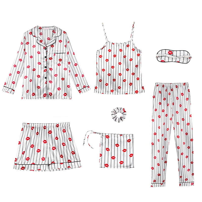 Hot selling 7 pieces pajamas set floral print top and pants pajamas sleepwear for women, 21 colors available
Hot selling 7 pieces pajamas set floral print top and pants pajamas sleepwear for women, 21 colors available