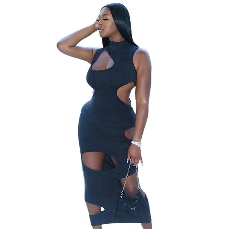 Night Club Party Street Bodycon Dress Women Solid Color Round Neck Sleeveless Hollow Skinny Long Dresses Women Elegant
Night Club Party Street Bodycon Dress Women Solid Color Round Neck Sleeveless Hollow Skinny Long Dresses Women Elegant