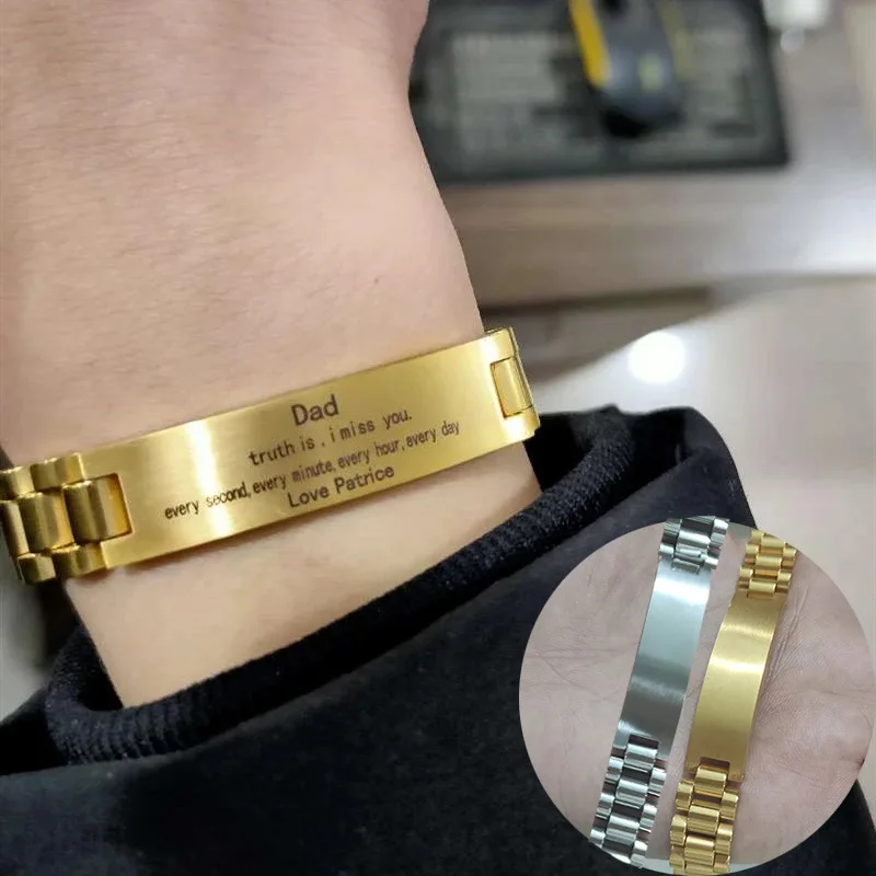 18K Gold Color Stainless Steel Bracelet Wristband Men Bracelet With Custom Name Bracelet For Father's Day Gifts
18K Gold Color Stainless Steel Bracelet Wristband Men Bracelet With Custom Name Bracelet For Father's Day Gifts