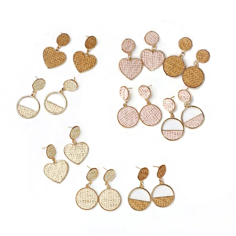 Amazon Rattan Alloy Edging Heart Shaped Round Semicircular Earrings Fashionable Jewelry
