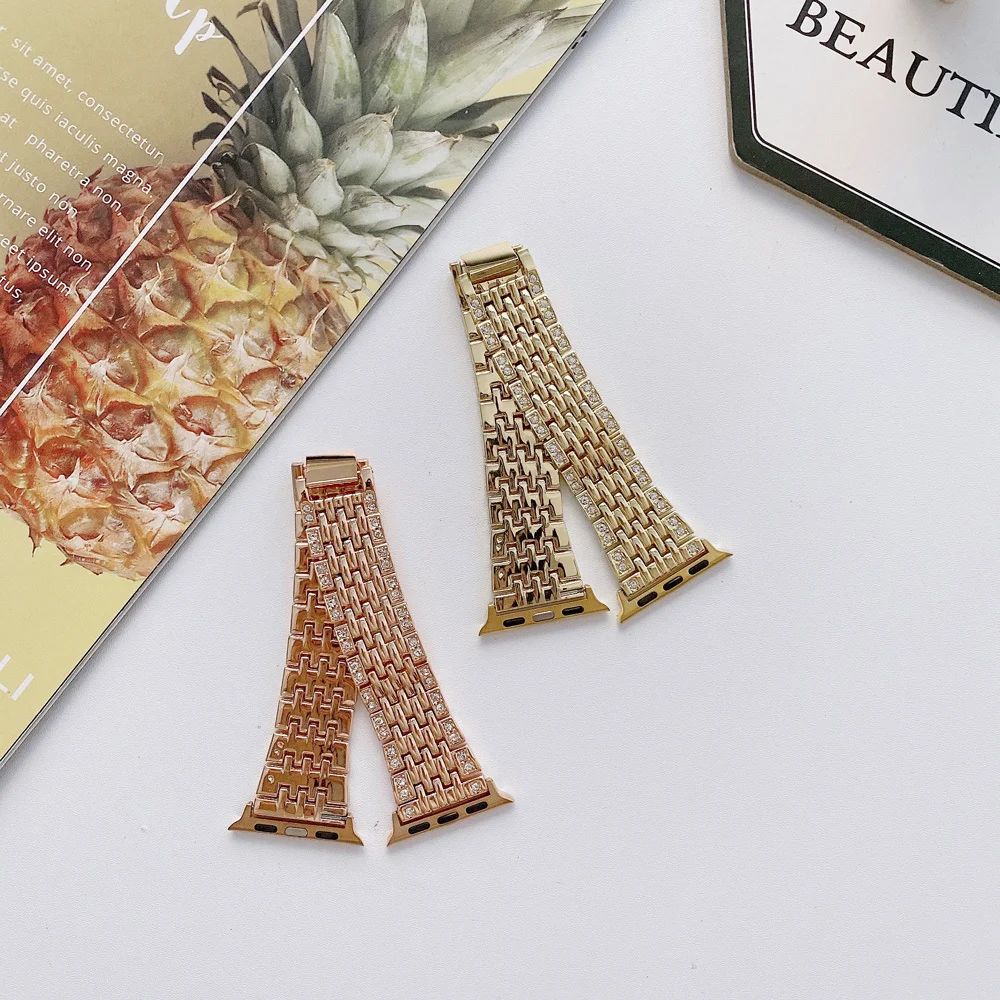 Fashion Luxury 7 beaded Diamonds bands Smart wristband Metal Stainless Steel Strap for iWatch Band 38 40 42 44mm, Black,silver,gold, rose gold 
Fashion Luxury 7 beaded Diamonds bands Smart wristband Metal Stainless Steel Strap for iWatch Band 38 40 42 44mm, Black,silver,gold, rose gold