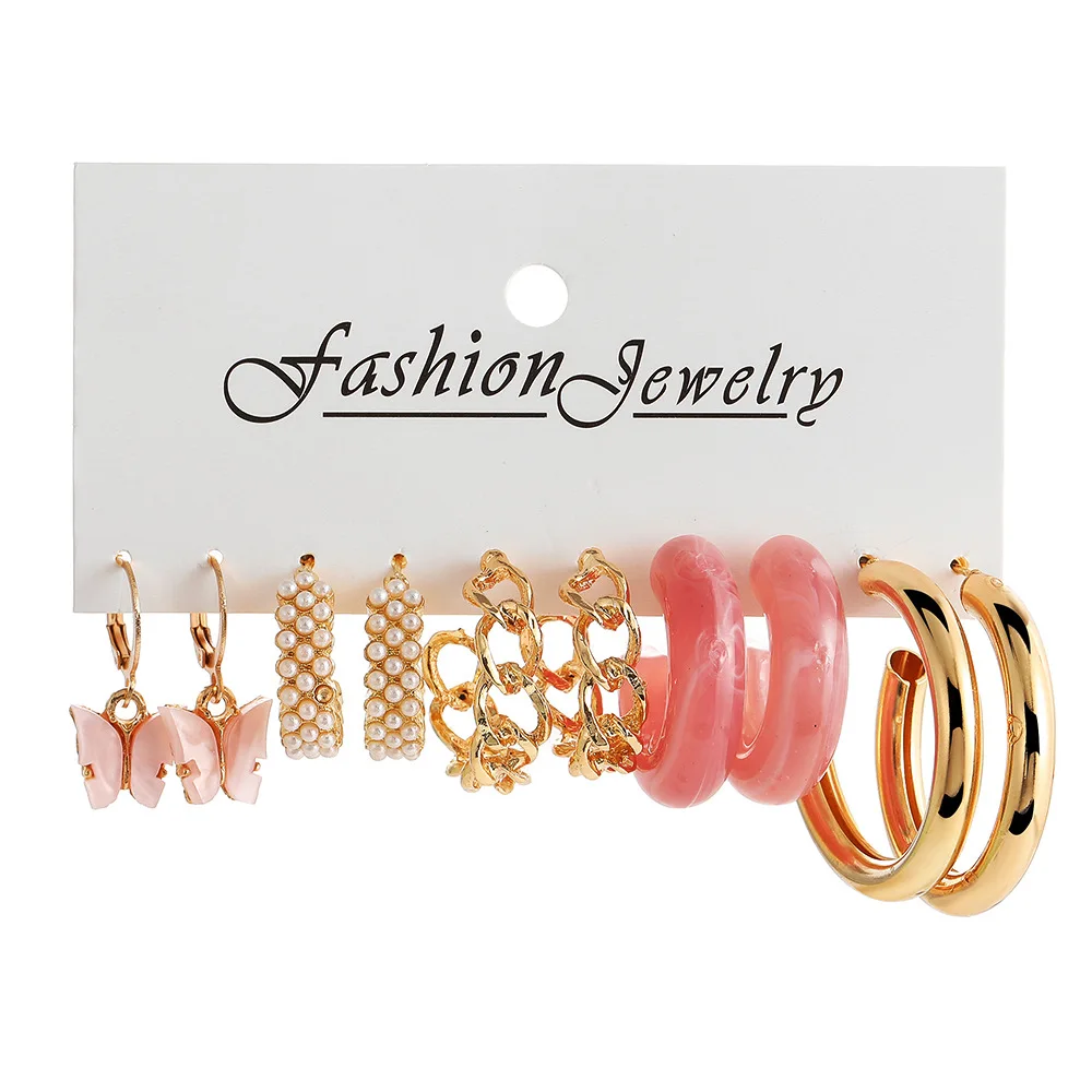 5pcs Pink Acrylic C-Shaped Metal Chain Hoop Earrings Jewelry Fashion 2023 New Design Pearl Butterfly Drop Earring Set For Women
5pcs Pink Acrylic C-Shaped Metal Chain Hoop Earrings Jewelry Fashion 2023 New Design Pearl Butterfly Drop Earring Set For Women