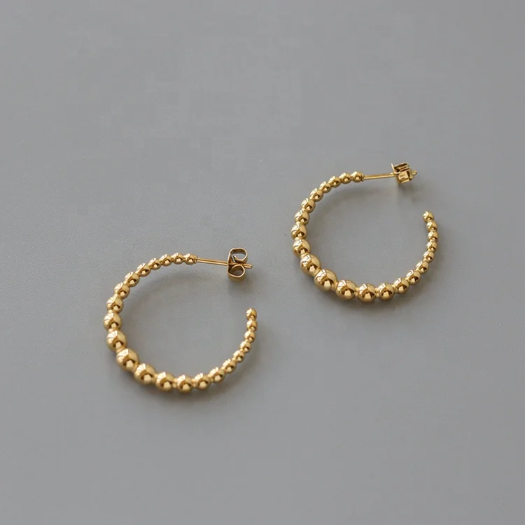 Trendy Stainless Steel Hoop Earrings Hypoallergenic C Shape 18k Gold Plated Beaded Hoop Earrings, Gold, rose gold, steel, black etc.
Trendy Stainless Steel Hoop Earrings Hypoallergenic C Shape 18k Gold Plated Beaded Hoop Earrings, Gold, rose gold, steel, black etc.