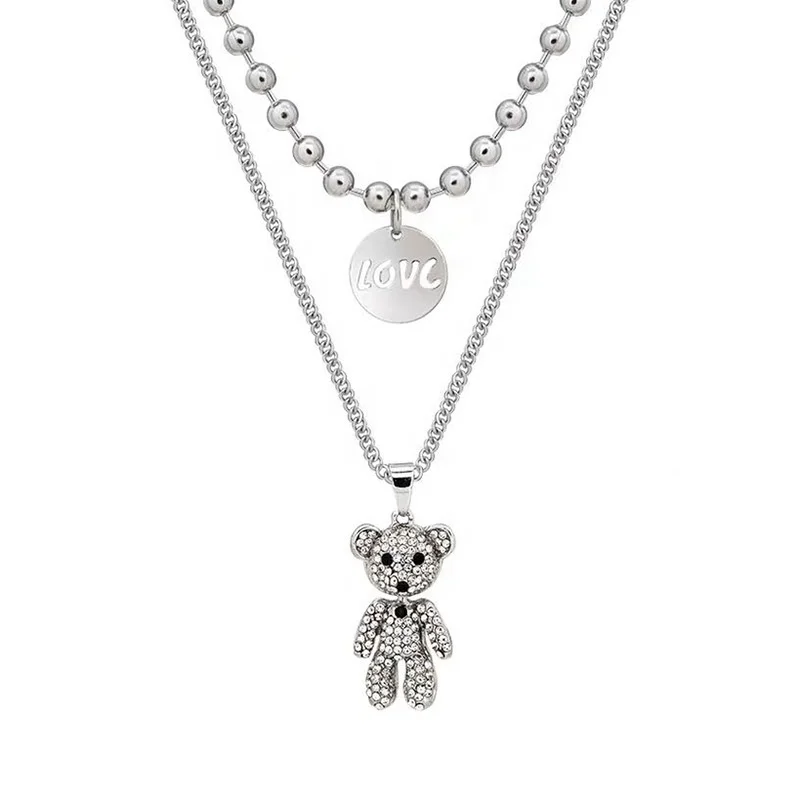 Korean Double Layer Rhinestone Bear Lover Charm Necklace Hip Hop Layered Stainless Steel Cuban Kolye Fine Jewelry
Korean Double Layer Rhinestone Bear Lover Charm Necklace Hip Hop Layered Stainless Steel Cuban Kolye Fine Jewelry