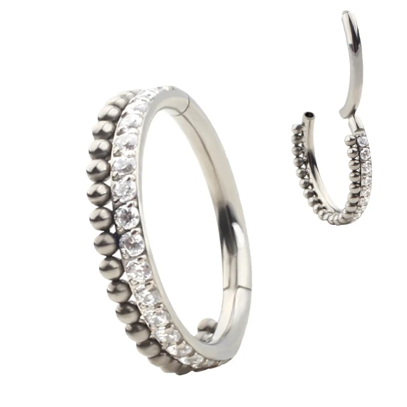 

Hot ASTM F136 Titanium Hinged CZ Pave Side Segment Rings High Polish Clicker Nose Rings Earring Piercing Jewelry
