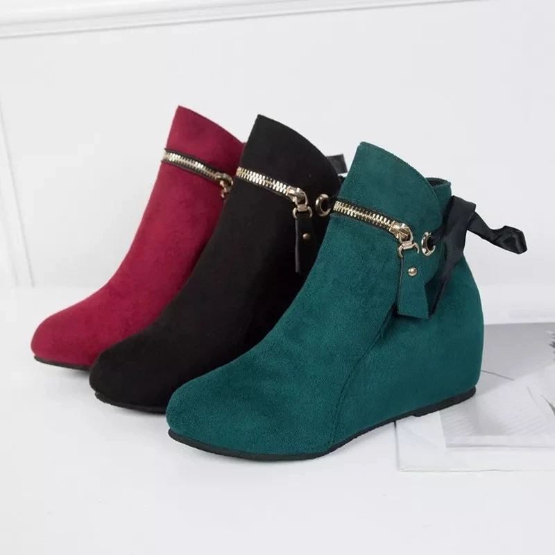 Women Classics Ankle Boots Kid Suede Soft Shoes TPR Anti-Skid Women Boots High Heels Zipper Casual Ladies Footwear