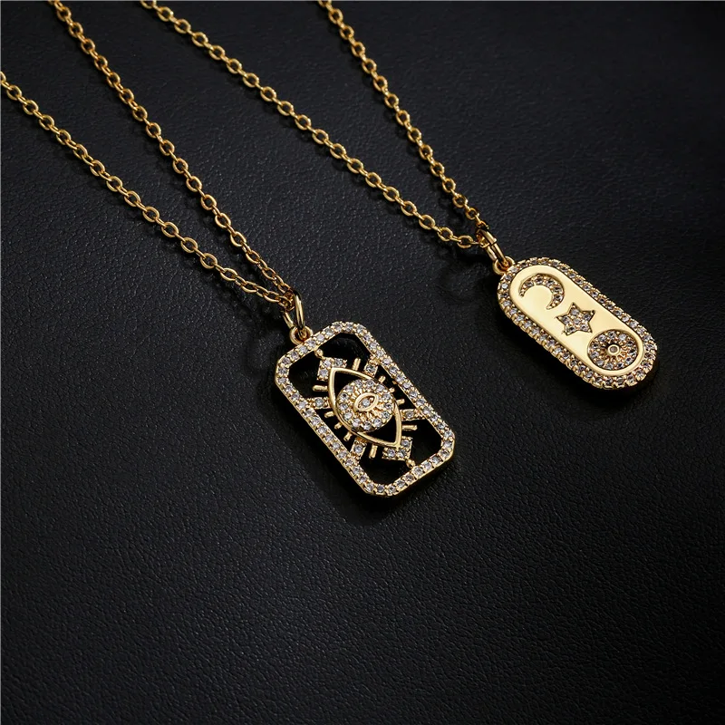 Luxury Real Gold Plated Micro CZ Pave Geometric Square Pendant Necklaces Bling Crystal Rhinestone Moon Star Evil Eyes Necklace
Luxury Real Gold Plated Micro CZ Pave Geometric Square Pendant Necklaces Bling Crystal Rhinestone Moon Star Evil Eyes Necklace