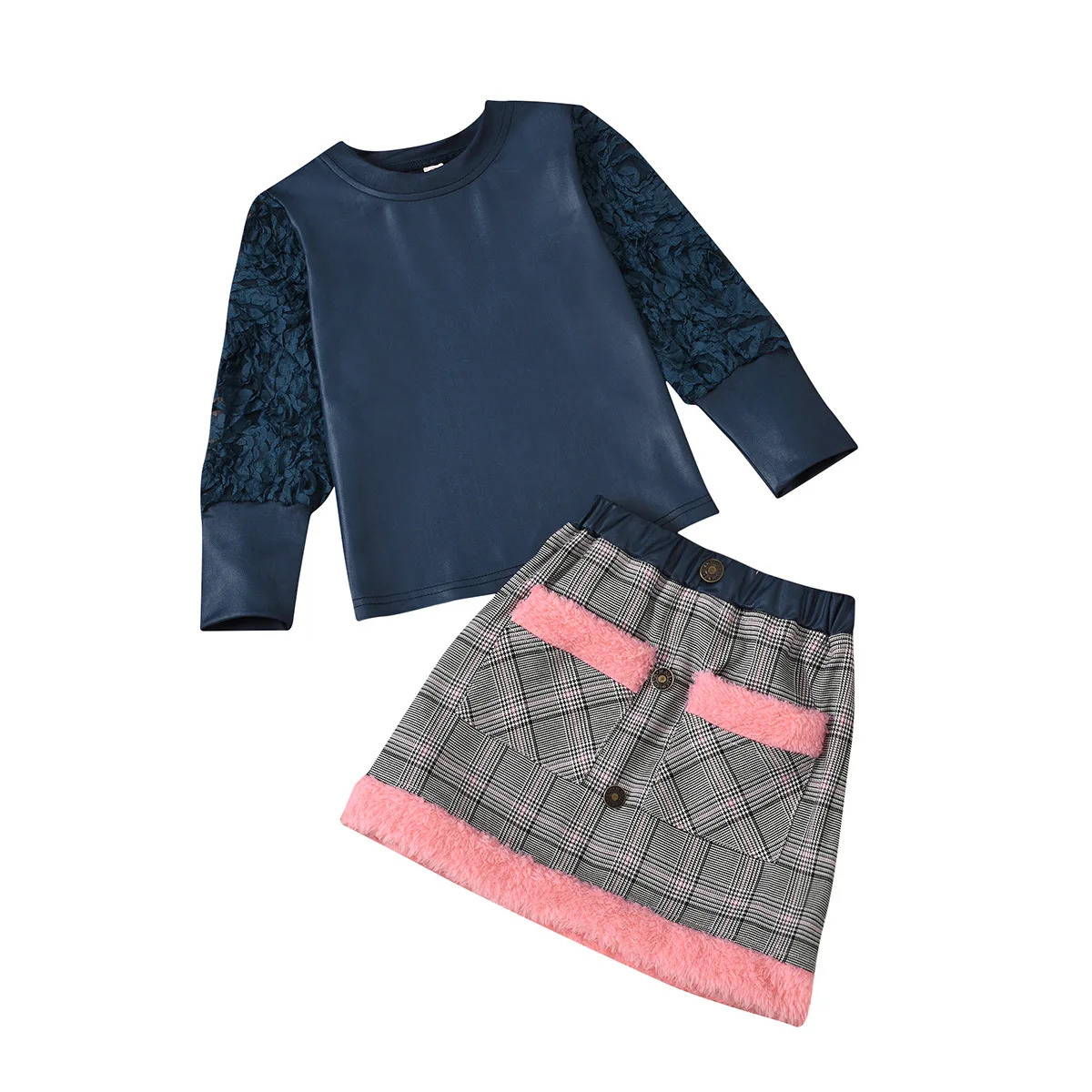 Fashion Girls Long Sleeve Round Collar Spliced Floral Tops Plaid Short Skirt Set
Fashion Girls Long Sleeve Round Collar Spliced Floral Tops Plaid Short Skirt Set