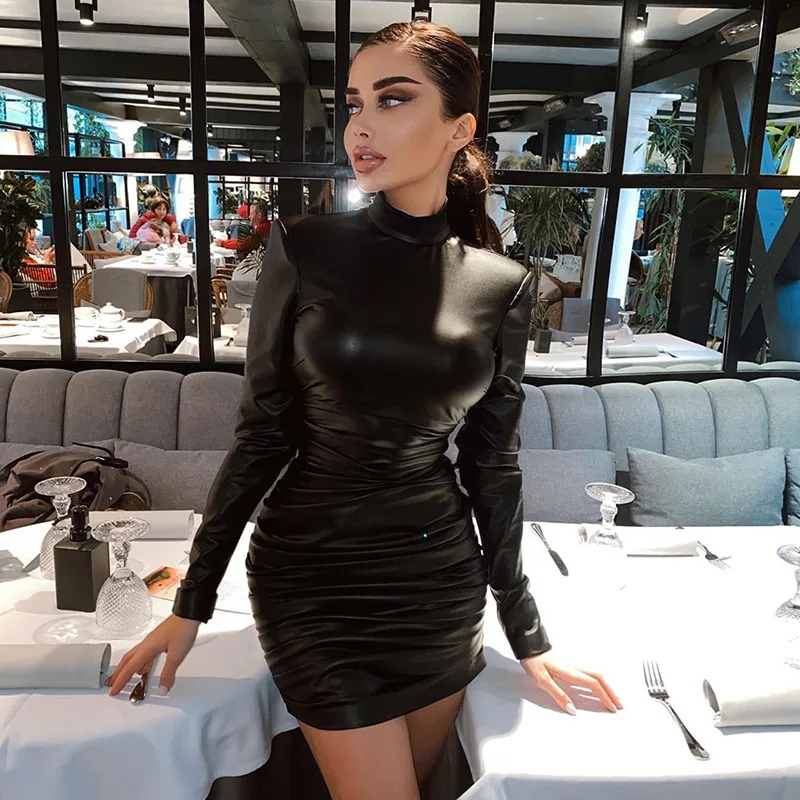 2021Leather Mini Dress Ruched Turtleneck Long Sleeve Bodycon Bandage Sexy Streetwear Party Elegant Autumn Winter Club
2021Leather Mini Dress Ruched Turtleneck Long Sleeve Bodycon Bandage Sexy Streetwear Party Elegant Autumn Winter Club