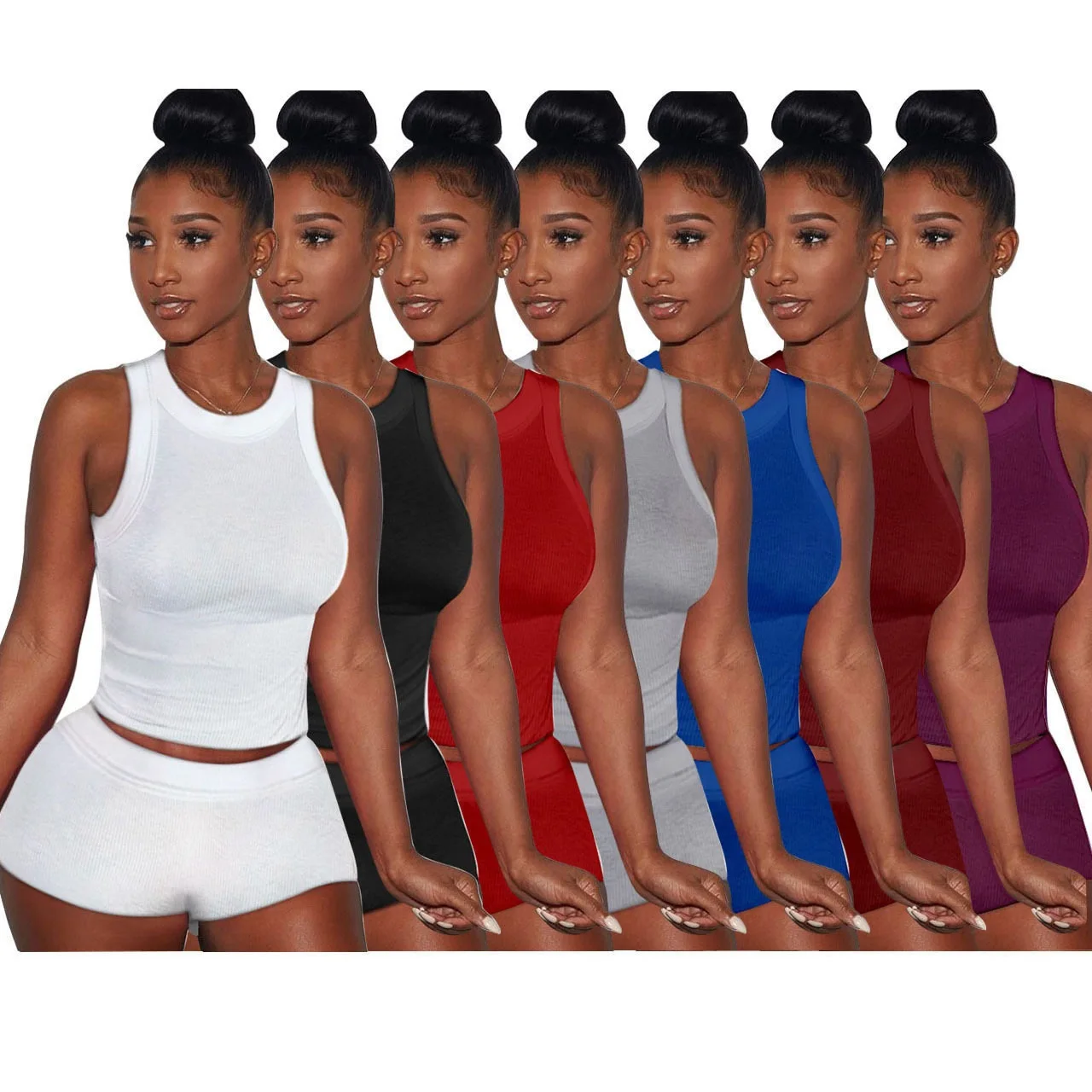 Womens Clothing 2021 Sleeveless Slim Fit Sport Jogging Sets Sexy Bodycon Whte Ribbed Vest And Short Set Two Piece Outfits, Multi
Womens Clothing 2021 Sleeveless Slim Fit Sport Jogging Sets Sexy Bodycon Whte Ribbed Vest And Short Set Two Piece Outfits, Multi