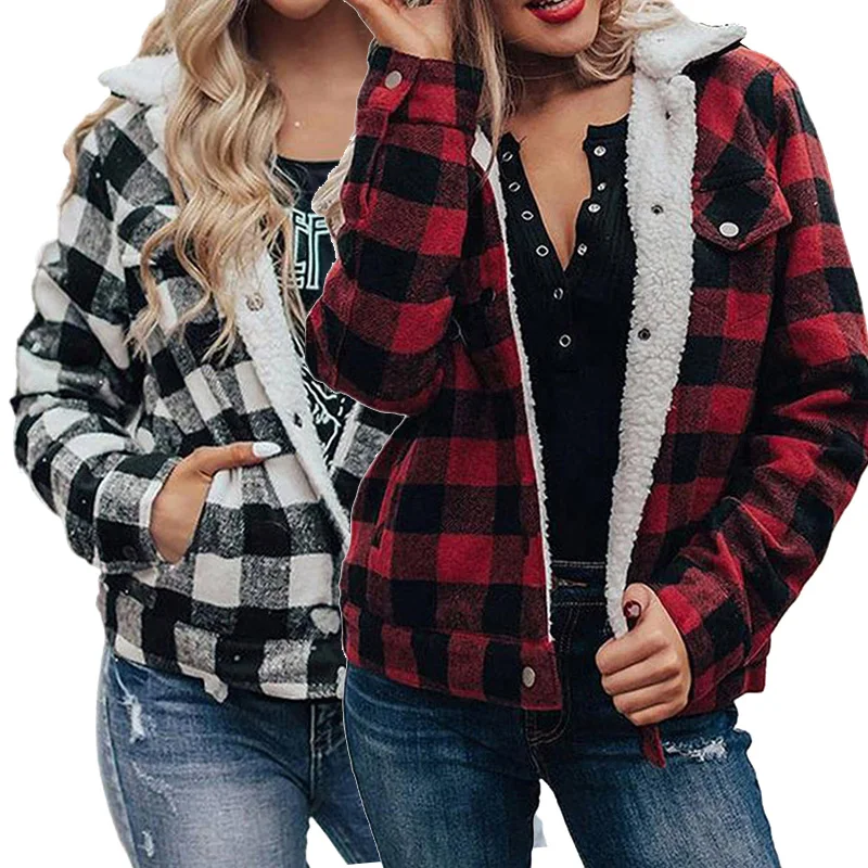 2021 High Quality Fashion Black Plaid Print Fleece Button Women Jacket, Customized coat women
2021 High Quality Fashion Black Plaid Print Fleece Button Women Jacket, Customized coat women