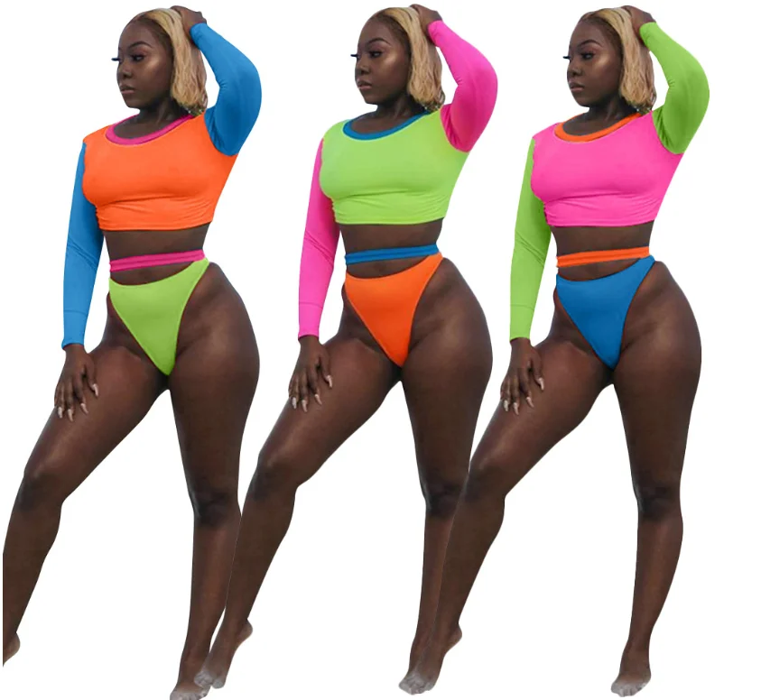 2020 New Arrivals Summer Fashion Women Casual O Neck Long Sleeve Crop With Belt Color Patchwork 2 Pieces Set Bikini Swimwear, As picture
2020 New Arrivals Summer Fashion Women Casual O Neck Long Sleeve Crop With Belt Color Patchwork 2 Pieces Set Bikini Swimwear, As picture