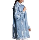 Custom Women Vintage Long Distressed Oversized Denim Jacket