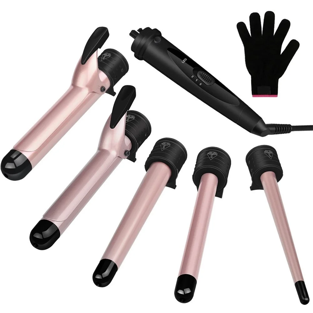 

Professional 5 IN 1 Curling Iron Instant Heat Up Curling Wand Set with 5 Interchangeable with Clip Ceramic Barrels Hair Curler, Customized color