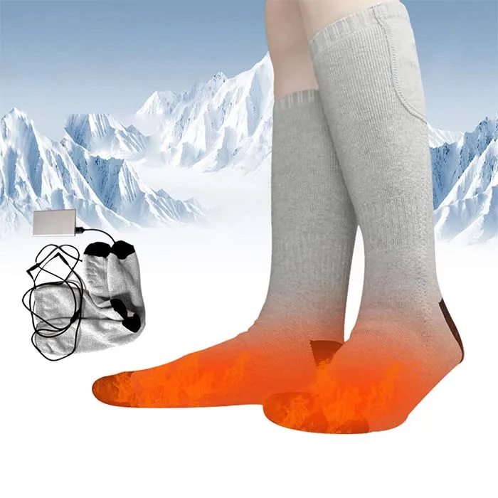 Skiing Heated Thermal Socks With Battery, Black/gray