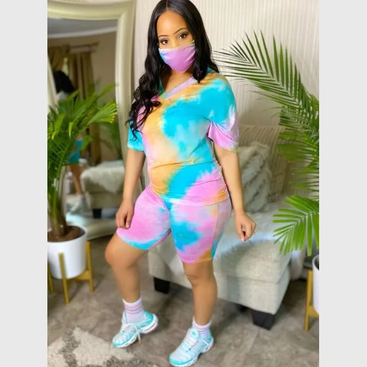 Tie dye women suit summer short sleeve t-shirt shorts suit two piece set outfits sports tracksuit B9
Tie dye women suit summer short sleeve t-shirt shorts suit two piece set outfits sports tracksuit B9