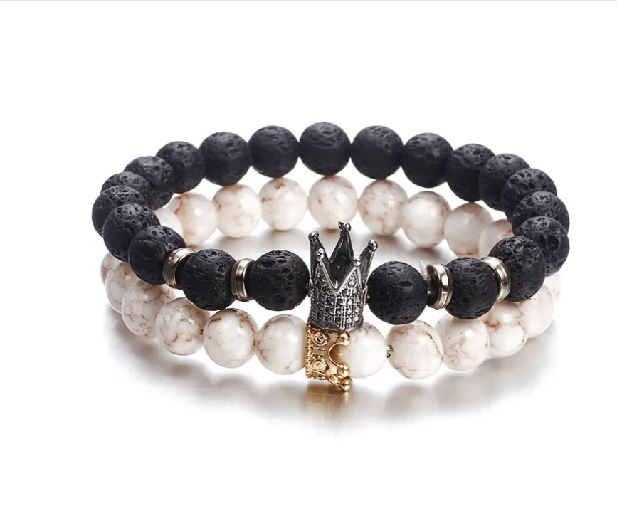 European and American fashion micro-inlaid zircon crown bracelet volcanic stone acrylic beaded bracelet, Black color
European and American fashion micro-inlaid zircon crown bracelet volcanic stone acrylic beaded bracelet, Black color