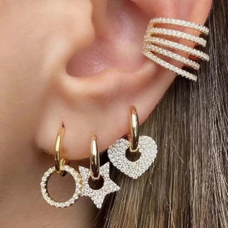 EC1664 Dainty 18K Gold plated Crystal CZ Micro Pave Heart Star Circle Charm Huggie Earrings for Ladies
EC1664 Dainty 18K Gold plated Crystal CZ Micro Pave Heart Star Circle Charm Huggie Earrings for Ladies