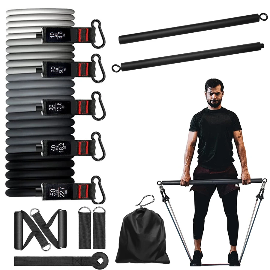 portable fitness & body building pilates bar kit with adjustable resistance band accessories per fitness equipment
portable fitness & body building pilates bar kit with adjustable resistance band accessories per fitness equipment