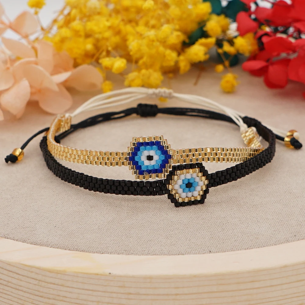 

Go2Boho Evil Eye Bracelets Summer Jewellery Fashion Miyuki Beaded Jewelry Adjustable Simple Chain Gold Beads Bracelets for Women