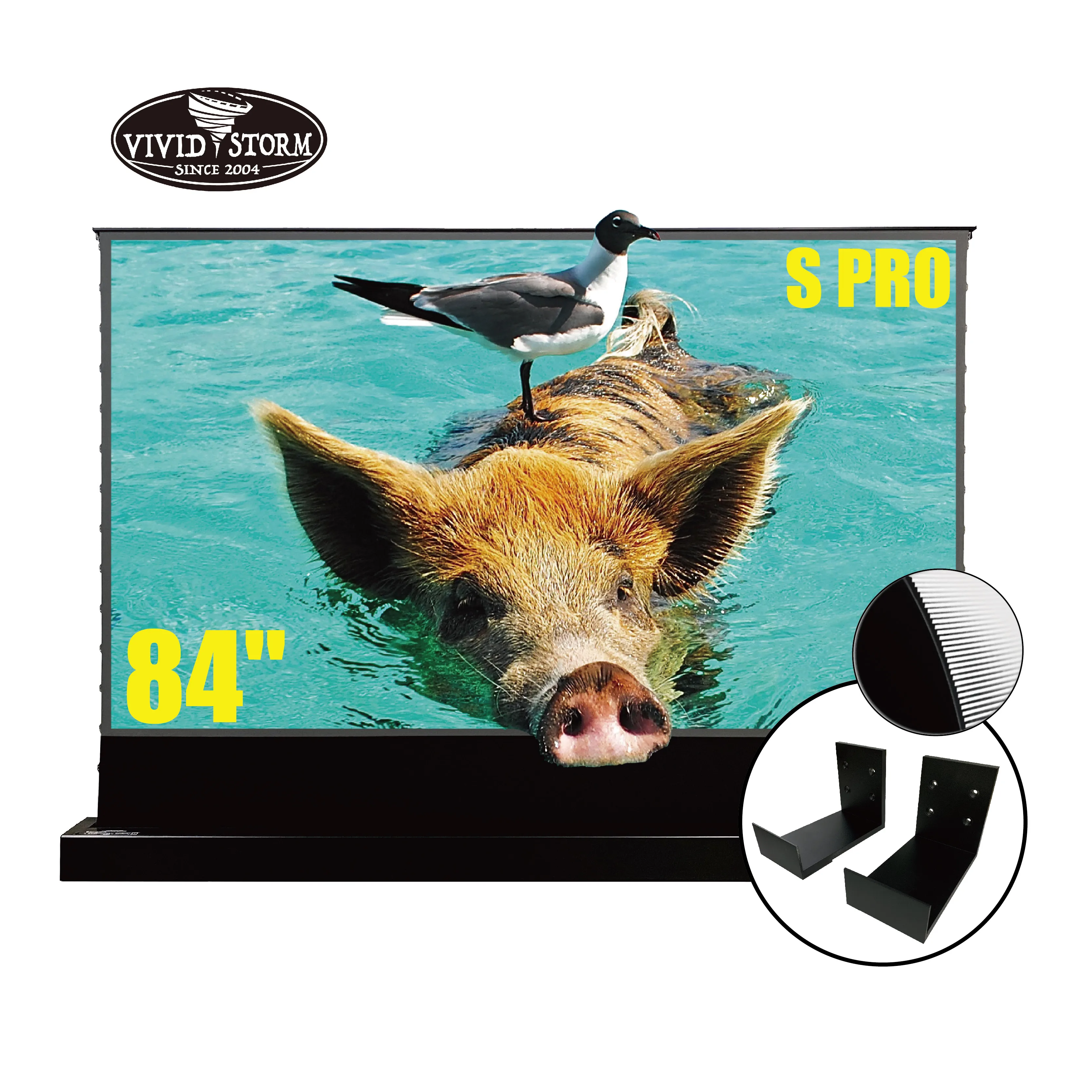 VIVIDSTORM S PRO floor rising Retractable projector screen with UST ALR screen material for 4K HD laser TV
VIVIDSTORM S PRO floor rising Retractable projector screen with UST ALR screen material for 4K HD laser TV