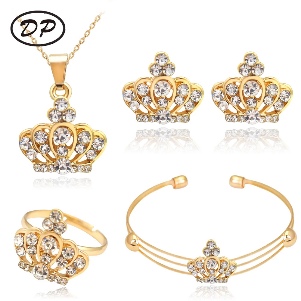DP European and American fashion crown full diamond jewelry set 4pcs necklace earrings ring bracelet sets, Gold whitek
DP European and American fashion crown full diamond jewelry set 4pcs necklace earrings ring bracelet sets, Gold whitek