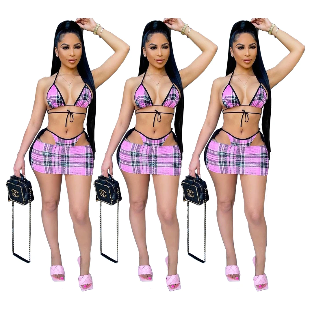 HGL1641 hot sale bikinis three piece set 2021 summer fashion plaid sexy bikinis woman swimwear, Pink
HGL1641 hot sale bikinis three piece set 2021 summer fashion plaid sexy bikinis woman swimwear, Pink
