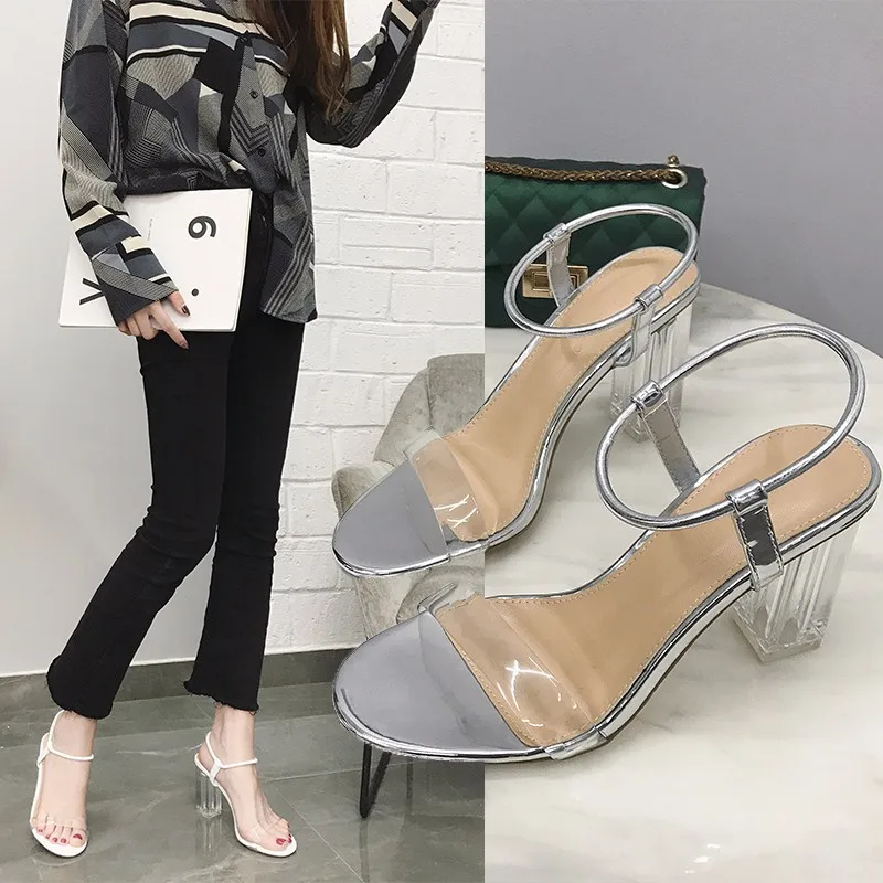 Summer new versatile transparent sandals transparent with round with high heel temperament female sandals, As the picture show
Summer new versatile transparent sandals transparent with round with high heel temperament female sandals, As the picture show