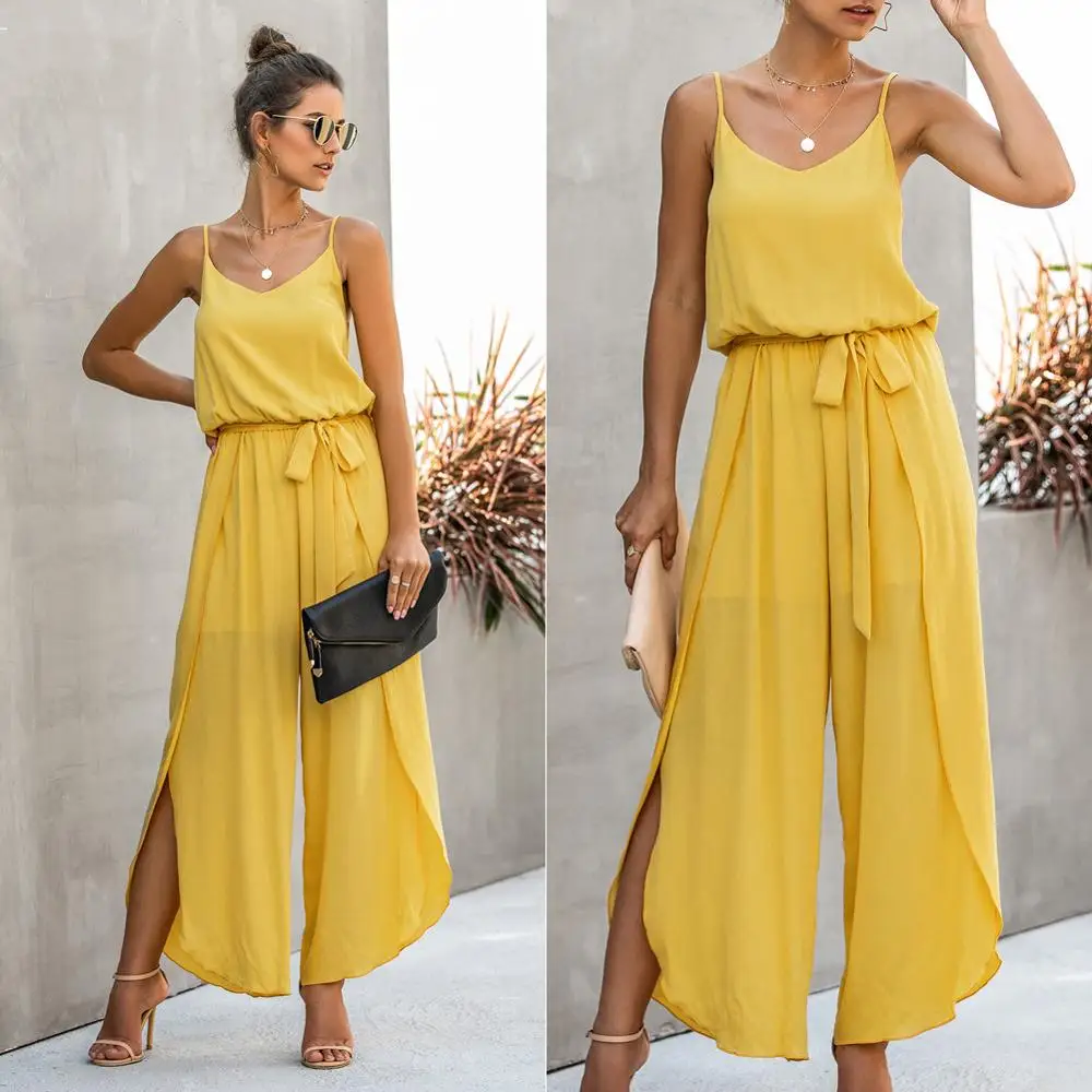 5 Colors Stylish Solid Color V-neck Wide-leg Side Slit Jumpsuit 100% COTTON Yellow Sleeveless Women Summer Jumpsuits, Yellow, black, pink, wine red, dark blue
5 Colors Stylish Solid Color V-neck Wide-leg Side Slit Jumpsuit 100% COTTON Yellow Sleeveless Women Summer Jumpsuits, Yellow, black, pink, wine red, dark blue