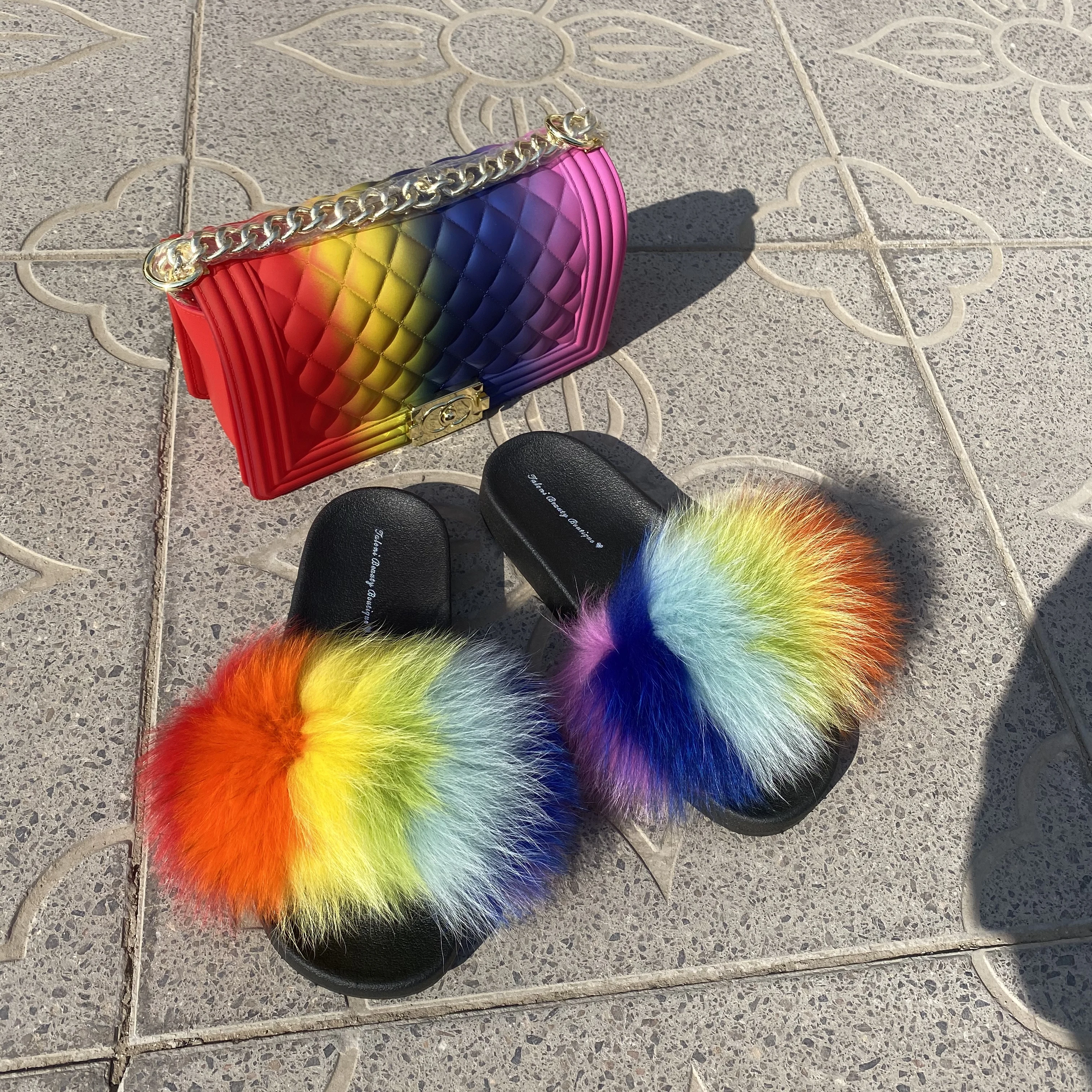 New Women Fox Fur Fluffy Slipper Slides Hot Fashion Fur Slippers women real fur slippers jelly handbags set
New Women Fox Fur Fluffy Slipper Slides Hot Fashion Fur Slippers women real fur slippers jelly handbags set