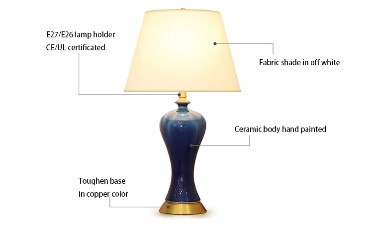 Antique Decor Porcelain Chinese Ceramic classic hotel bedside table light LED Table Lamps