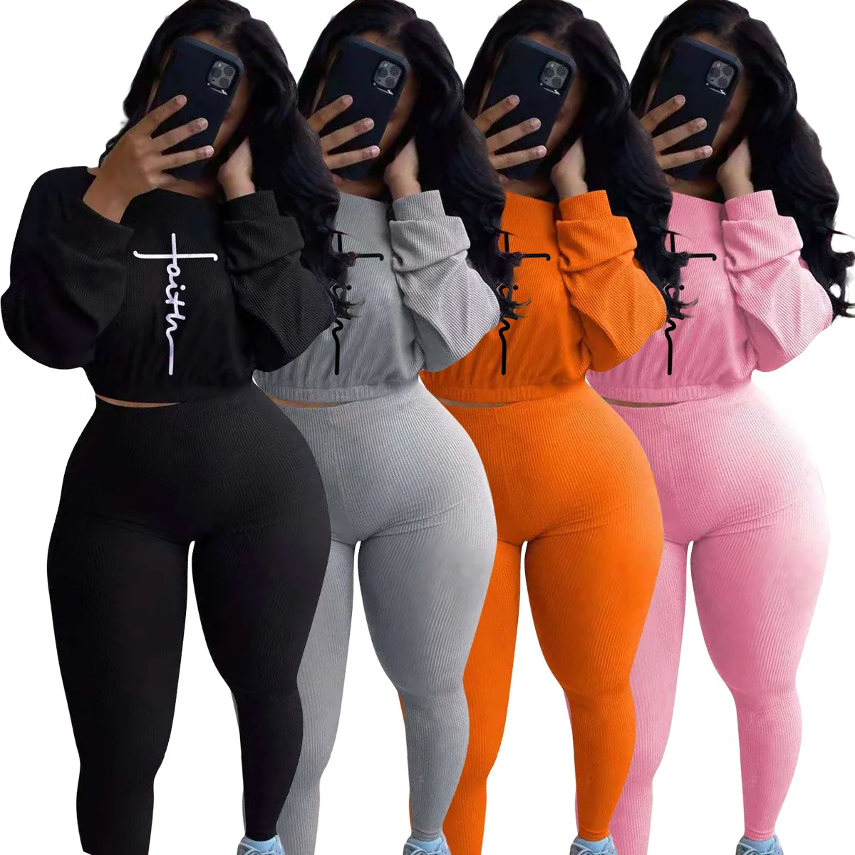 Autumn Winter Crop T Shirt Faith Outfit Fashion Ribbed Letter Embroidery Casual Two Piece Set Women Clothing, Picture color
Autumn Winter Crop T Shirt Faith Outfit Fashion Ribbed Letter Embroidery Casual Two Piece Set Women Clothing, Picture color