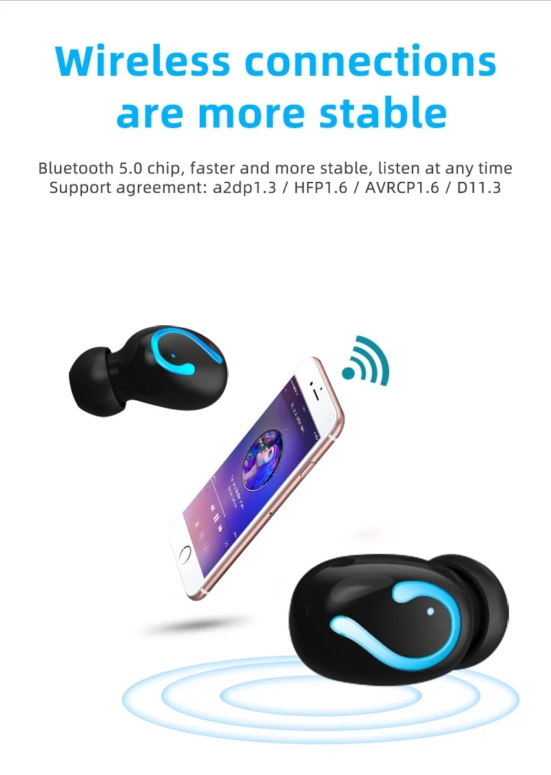 HQB-Q67 TWS Fashion Wireless Earbuds Bluetooth 5.0 3D Stereo Mini Headset Waterproof Sweatproof Hifi In-Ear Earphone 1500 mah - ANKUX.COM