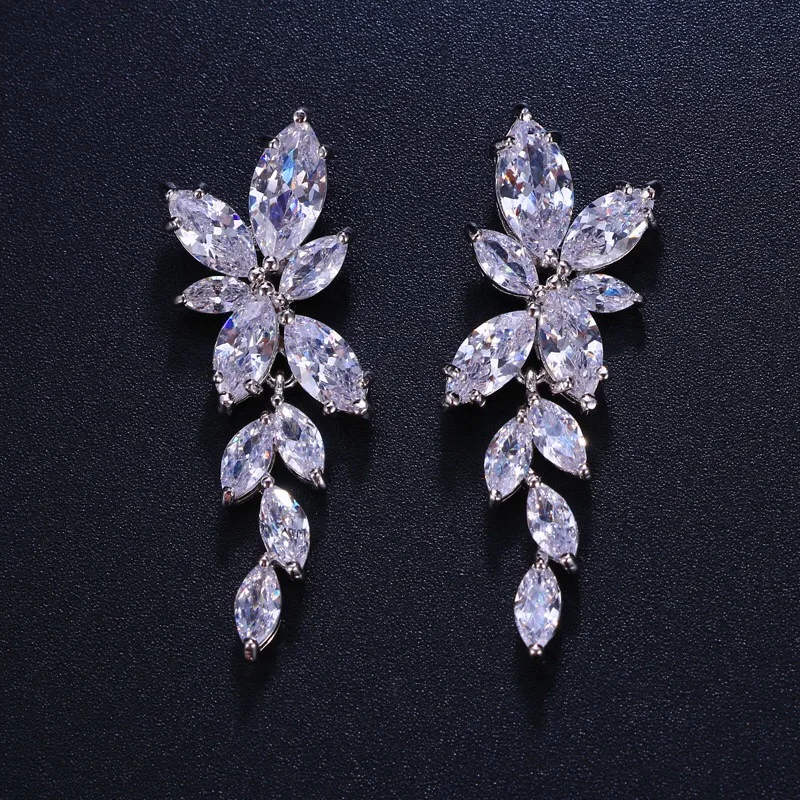 Fashion Marquise CZ Brass Long Drop Earrings Leaf Flower Zircon Earrings For Women Girls Bridal Wedding Party Gift
Fashion Marquise CZ Brass Long Drop Earrings Leaf Flower Zircon Earrings For Women Girls Bridal Wedding Party Gift