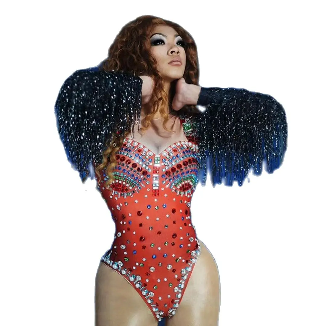 Designer Tassel Sleeve Pearl Rhinestones Party Leotard Women Sexy Gay Club Wear Dance Bodysuit Performance Outfit Stage Jumpsuit
Designer Tassel Sleeve Pearl Rhinestones Party Leotard Women Sexy Gay Club Wear Dance Bodysuit Performance Outfit Stage Jumpsuit