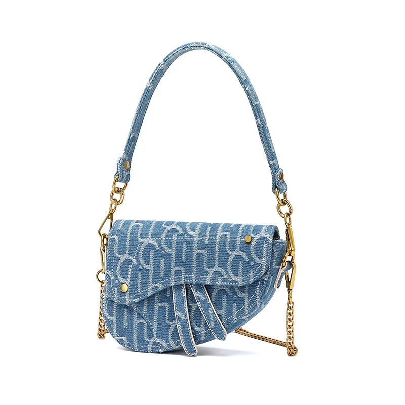 Hot Selling Trending 2021 Wholesale Vintage Style Chain Decoration Saddle Denim Crossbody Bag for Girls, Blue
Hot Selling Trending 2021 Wholesale Vintage Style Chain Decoration Saddle Denim Crossbody Bag for Girls, Blue