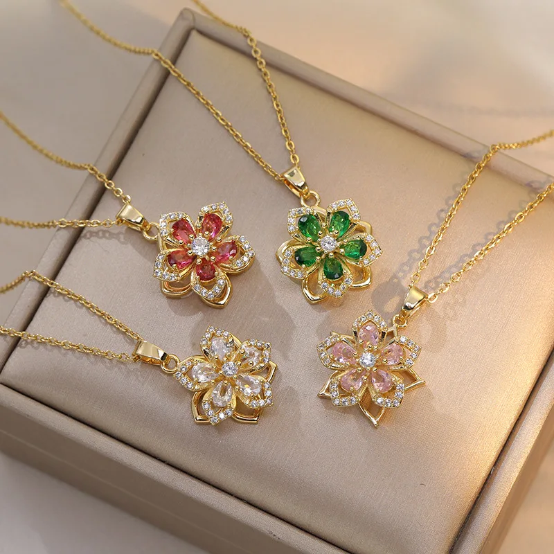 Ladies Collar Red Bauhinia Zircon Flower Pendant Temperament Titanium Steel Copper Pendant Rotating Sun Flower Gold Necklace
Ladies Collar Red Bauhinia Zircon Flower Pendant Temperament Titanium Steel Copper Pendant Rotating Sun Flower Gold Necklace