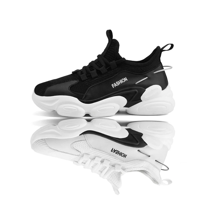 Summer breathable men's shoes flying woven black and white mesh knit upper running shoes
Summer breathable men's shoes flying woven black and white mesh knit upper running shoes