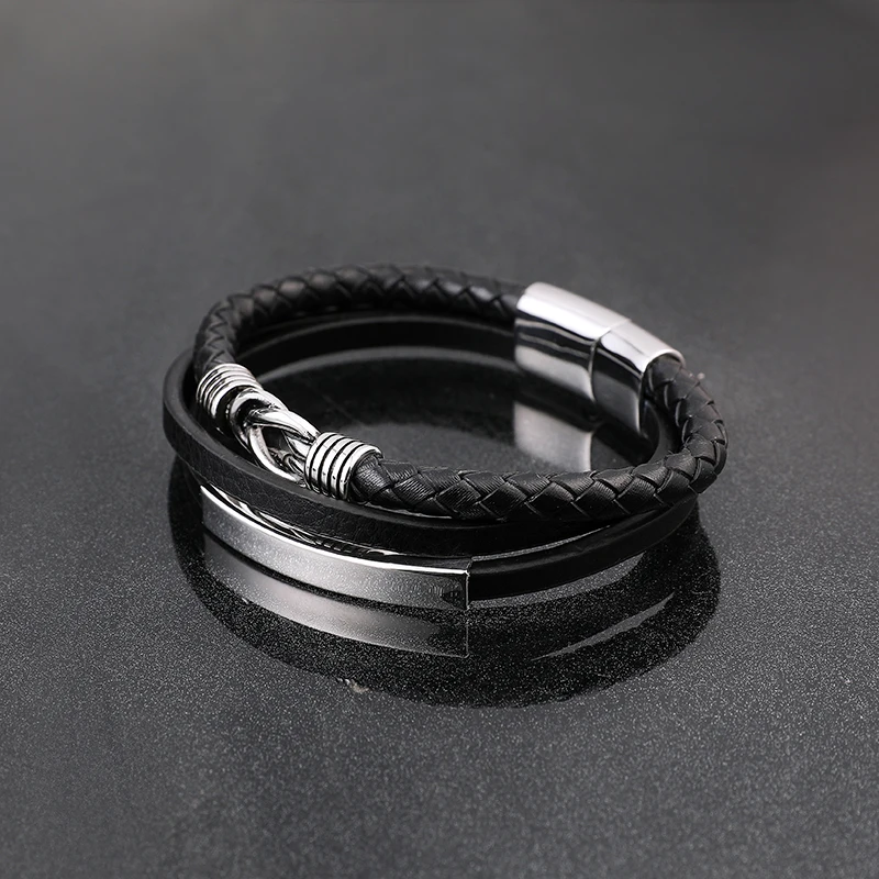 Wholesale Mens Leather Bracelet Stainless Steel Magnetic Snap Black Punk Men Leather Bracelet, Silver
Wholesale Mens Leather Bracelet Stainless Steel Magnetic Snap Black Punk Men Leather Bracelet, Silver