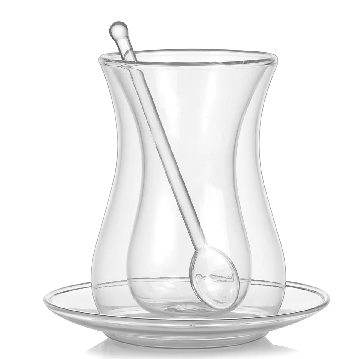 transparent heat resistant turkish tea glasses cups and saucers set with a glass spoon
transparent heat resistant turkish tea glasses cups and saucers set with a glass spoon